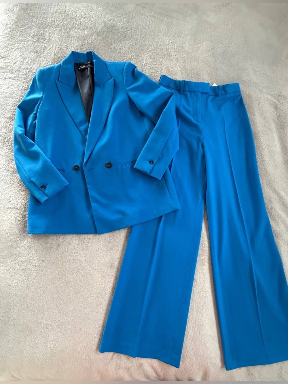 Zara Women’s Blue Double-Breasted Blazer & Trousers Pants Set Size S